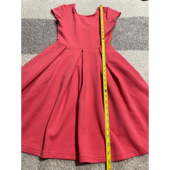 French Connection Dress Womens 2 Fit Flare Pockets Pleated Stretch Ribbed Coral - Picture 5 of 10